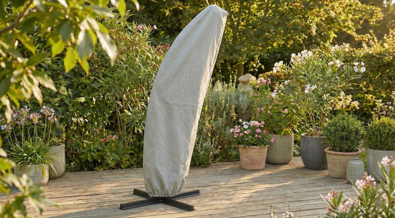 Housse de protection parasol déporté - Cover Garden - Polyester imperméable - Jusqu'à Ø500 cm - Grège chiné
