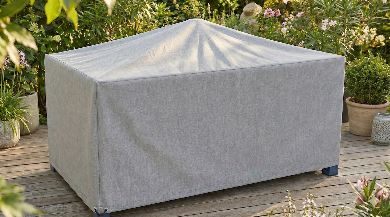 Housse de protection table de jardin - Cover Garden - Polyester imperméable - 160x90x50 cm - Grège chiné