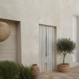 Rideau de porte à lanières - Antilles - 100 x 220 cm - polyéthylène gris et blanc 38 lanières