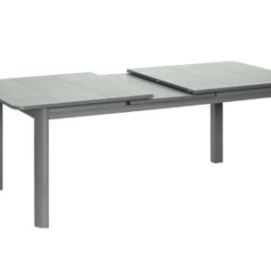 Table de jardin extensible - Milos - aluminium anthracite - plateau verre texturé grisé anti-rayures - 8 à 10 personnes