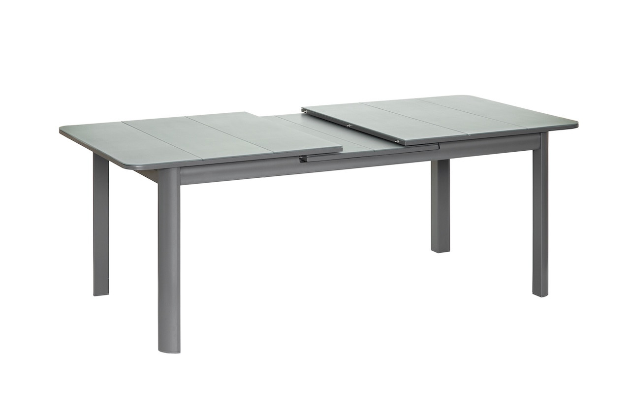 Table de jardin extensible - Milos - aluminium anthracite - plateau verre texturé grisé anti-rayures - 8 à 10 personnes
