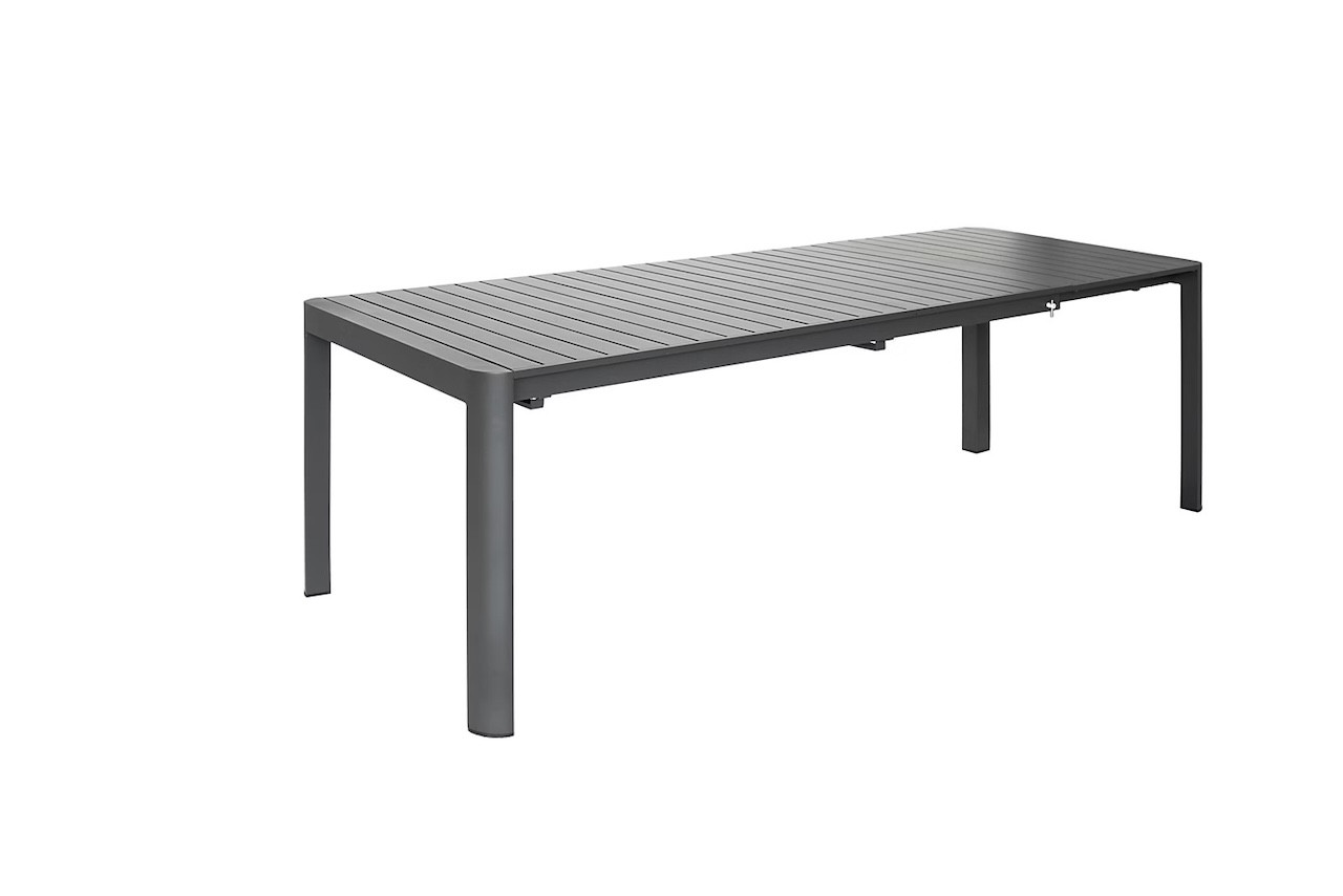 Table de jardin extensible - Palma - en aluminium noir 180/240/300 x 100 x 76 cm - 8 à 12 personnes