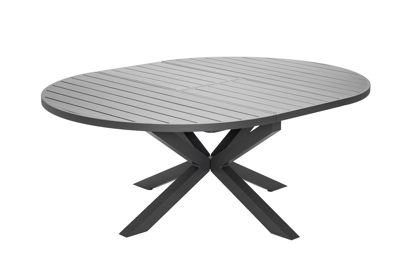 Table de jardin extensible - Palma - ronde en aluminium anthracite Ø145/199 x H75 cm - 8 à 10 personnes