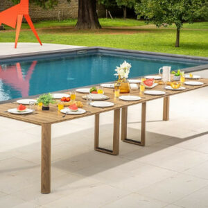 Table de jardin extensible - Roko - teck naturel - 3,72 m - 6 rallonges - 2 à 14 personnes