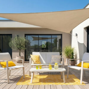 Voile d’ombrage triangulaire - Austral - 3,60 x 3,60 m - polyéthylène coloris sable protection UV 90 %