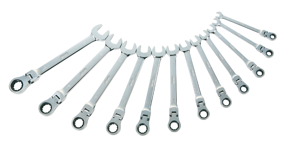 Jeu de 12 clés mixtes à cliquet articulées 8 à 19 mm SAM OUTILLAGE 50-CTJ12