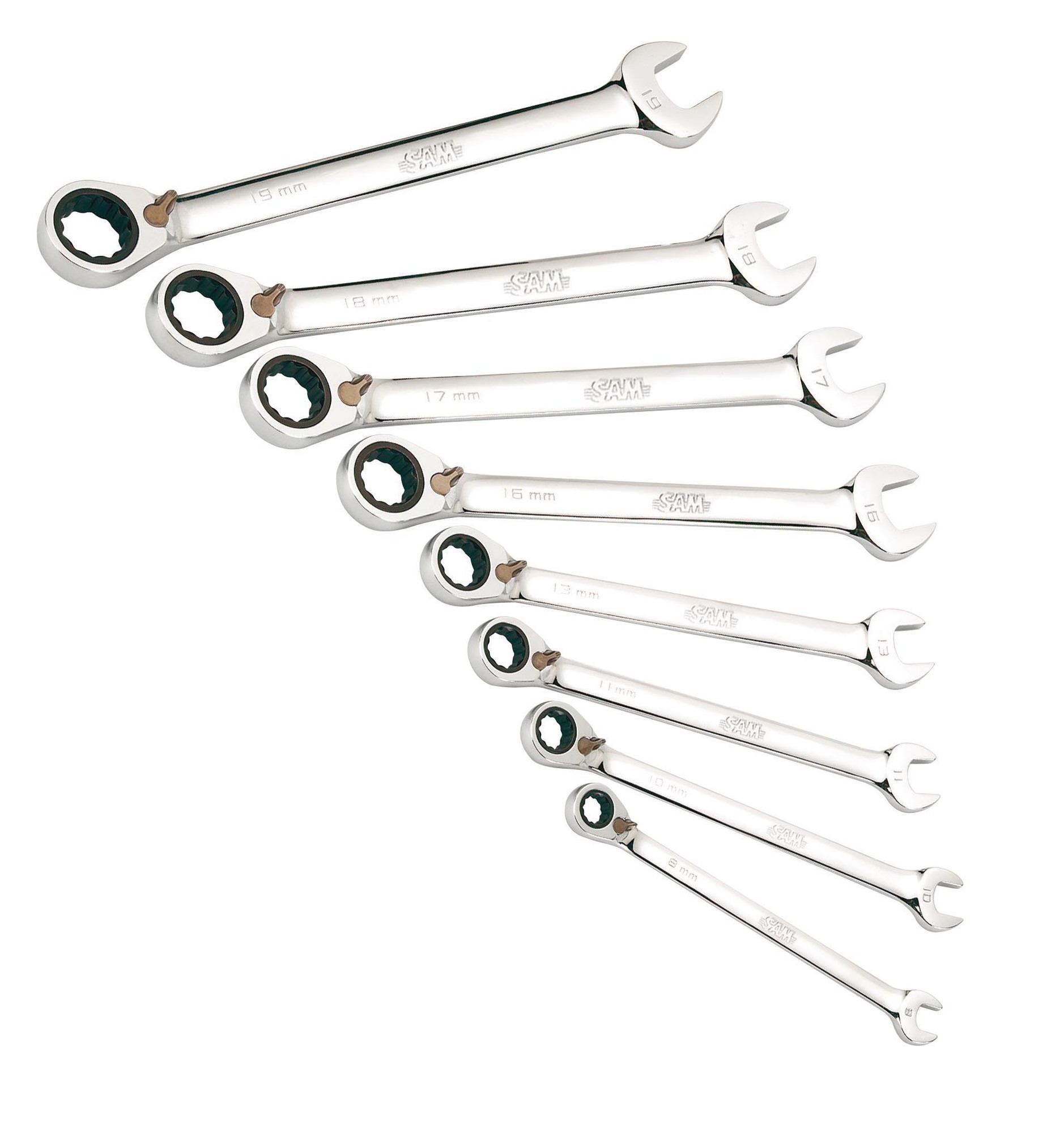 Jeu de 8 clés mixtes à cliquet 12 pans de 8 à 19 mm SAM OUTILLAGE 50-C-J8