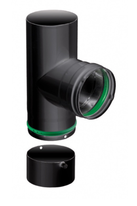 Coude T de 90° d'angle - avec tampon - émail 0.7MM - noir - Ø80 - Isotip