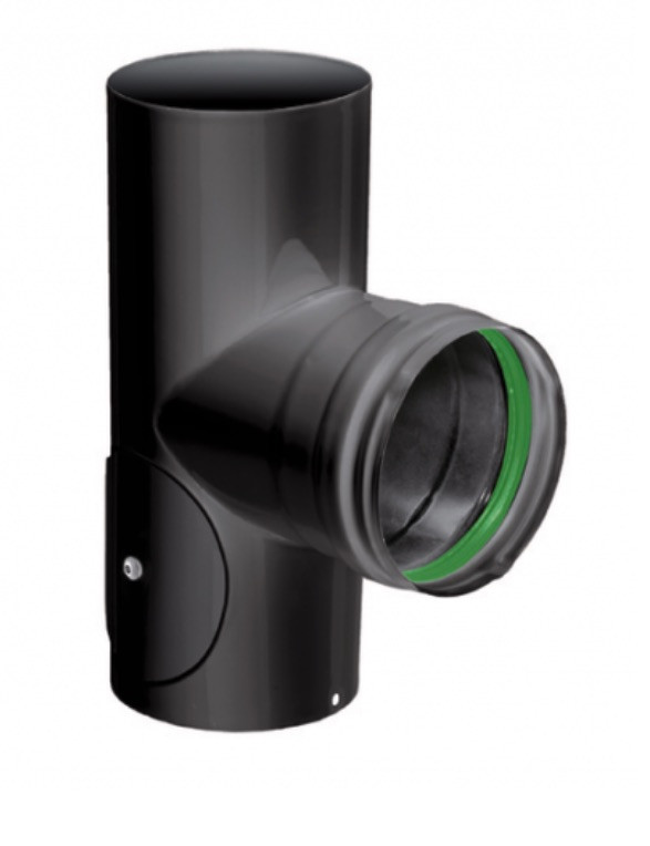 Coude T de 90° d'angle - avec trappe de visite - émail 0.7MM - noir - Ø80 - Isotip