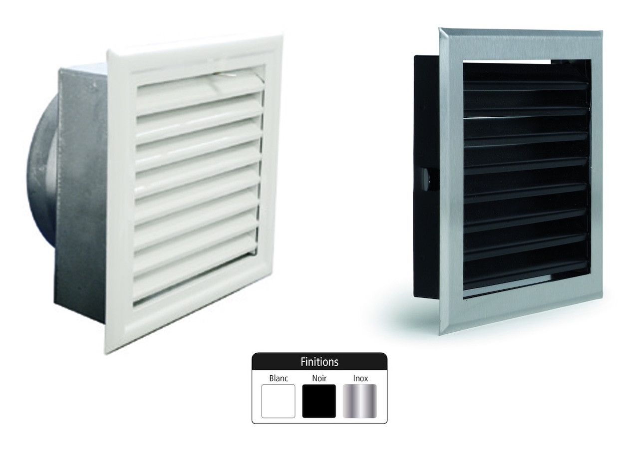 Grille de hotte à lamelles blanche avec boîtier obturateur Ø150 mm - 200 x 200 mm