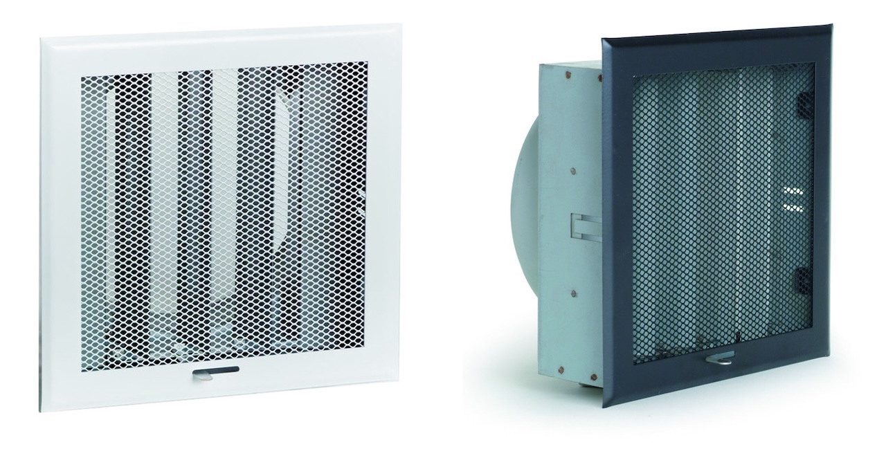 Grille de hotte blanche avec boîtier obturateur Ø150 mm - 191 x 191 mm