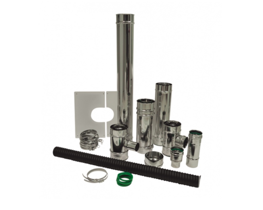 Kit raccordement étanche vertical - Ø80/125 - modèle Apollo - pour pellets - noir