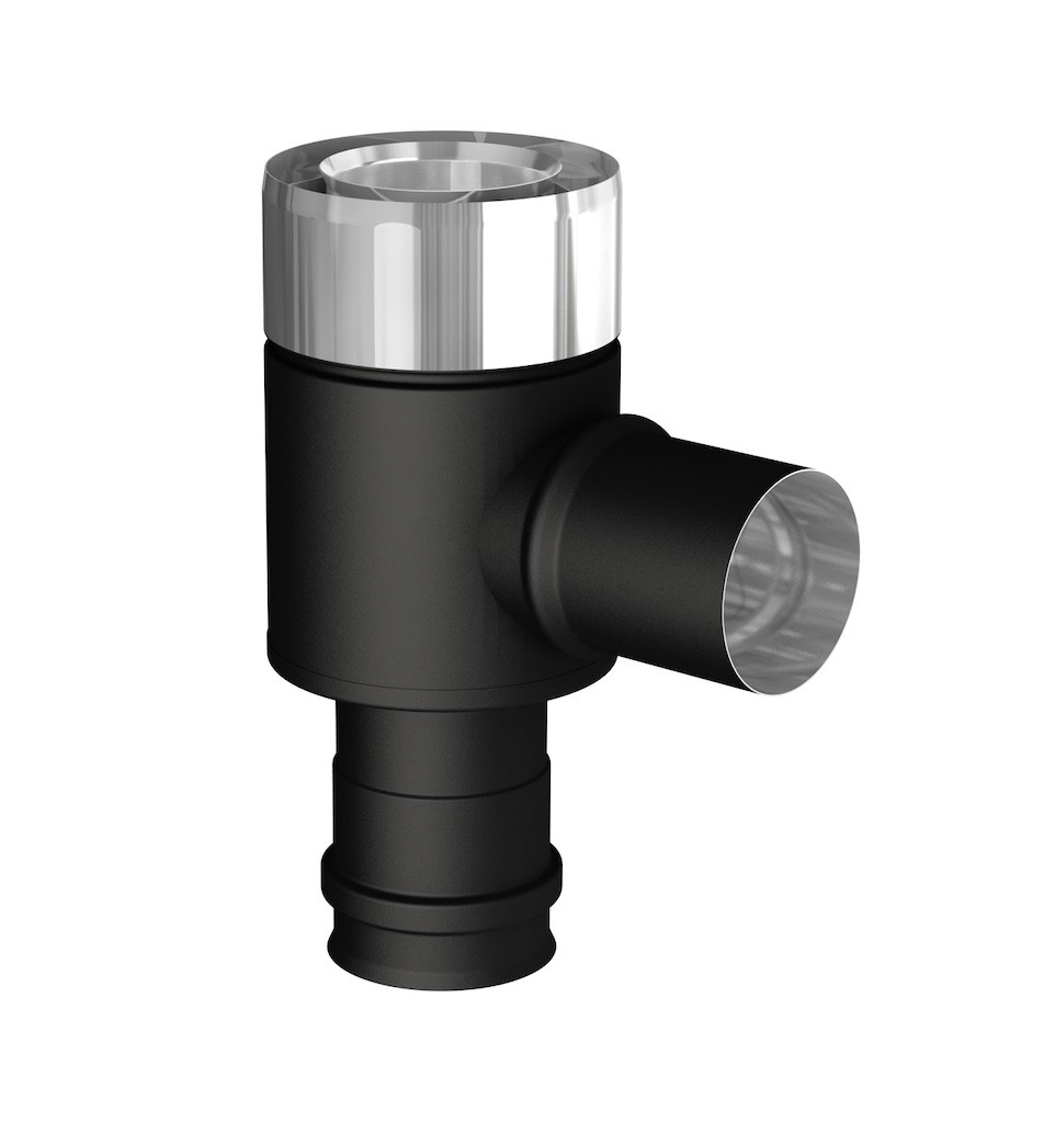 Té 90° - Apollo Pellets 2.0 - noir Ø80/130 mm - prise d’air Ø60 mm - fumées SPF Ø80 mm
