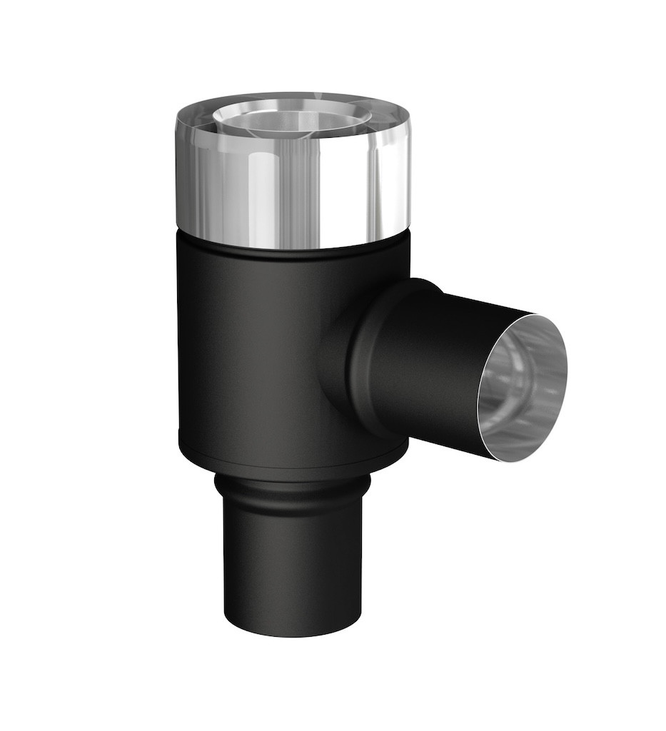 Té 90° - Apollo Pellets 2.0 noir - Ø80/130 mm - prise d’air Ø60 mm - fumées SPM Ø80 mm