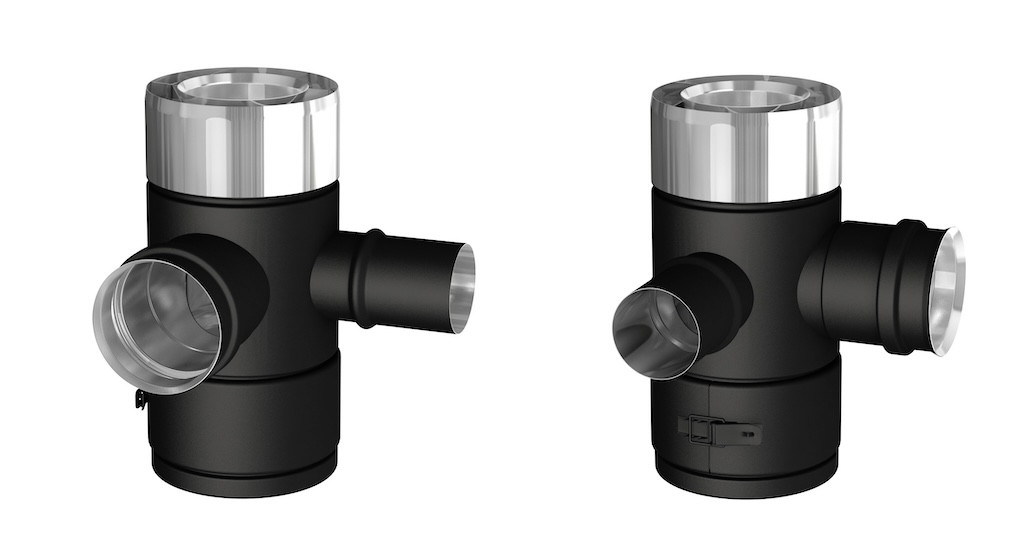 Té 90° fumées air réversible avec tampon - Apollo Pellets 2.0 - noir Ø80/130 mm