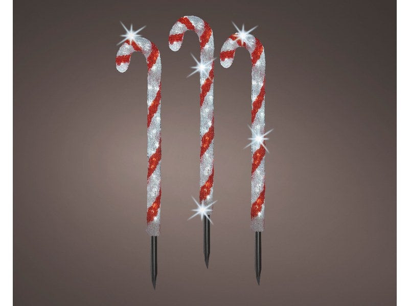 Deco noel, 3 Sucre D'Orge Lumineux 61 Cm
