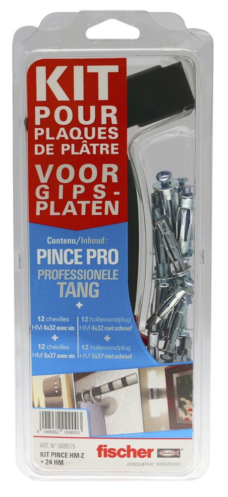 Kit pince + 24 chevilles metalliques pour corps creux HM FISCHER 509515