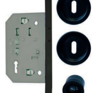 Kit porte coulissante poignée ronde noire clé L EUROWALE NO014