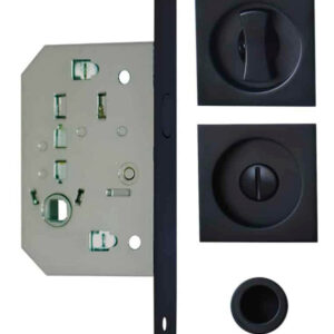 Kit pour porte coulissante condamnation rosace carrée noire NO022
