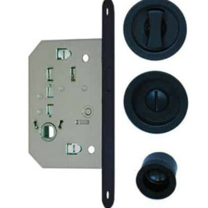 Kit pour porte coulissante noir condamnation rosace ronde EUROWALE NO015