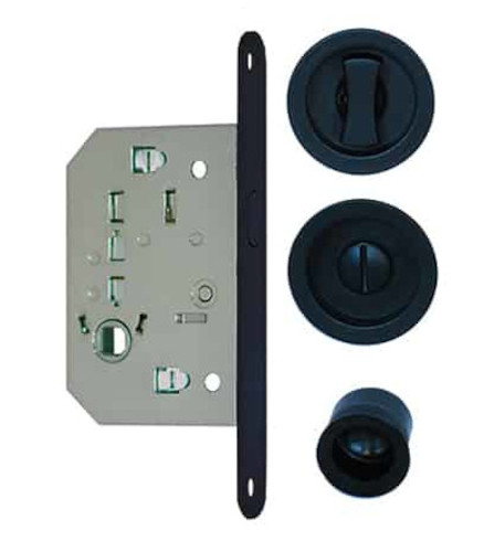 Kit pour porte coulissante noir condamnation rosace ronde EUROWALE NO015