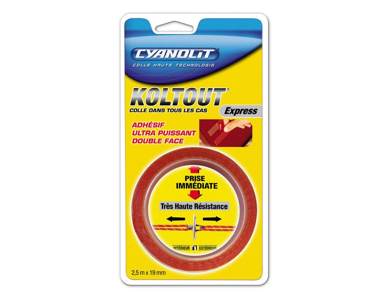 Ruban Adhésif Double Face Koltout Express L.2.5 M X L.19 Mm