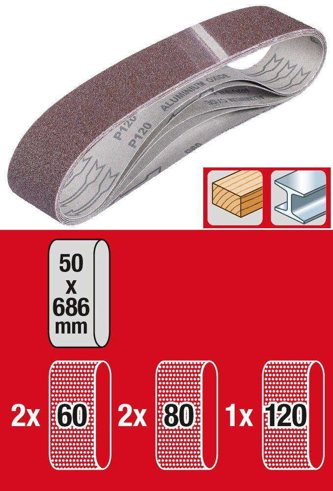 Set de 5 bandes à poncer 50 x 686 mm