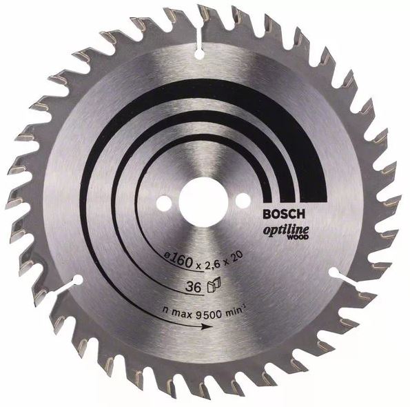 Lame de scie circulaire 165 x 30 x 2,6 mm Optiline Wood pour le bois 36 dents BOSCH 2608640603