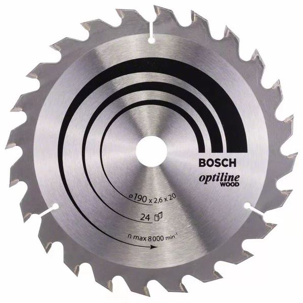 Lame de scie circulaire 180 x 30 x 2,6 mm Optiline Wood pour le bois 24 dents BOSCH 2608640608