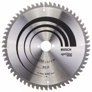 Lame de scie circulaire 250 x 30 x 3,2 mm Optiline Wood pour le bois 60 dents BOSCH 2608640644