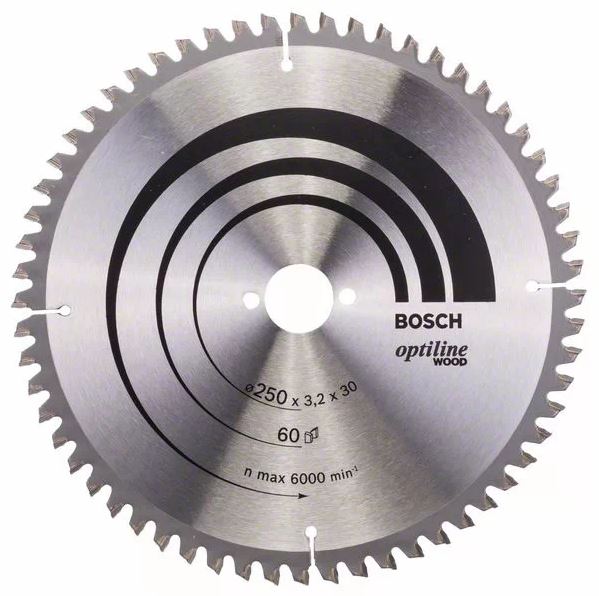 Lame de scie circulaire 250 x 30 x 3,2 mm Optiline Wood pour le bois 60 dents BOSCH 2608640644