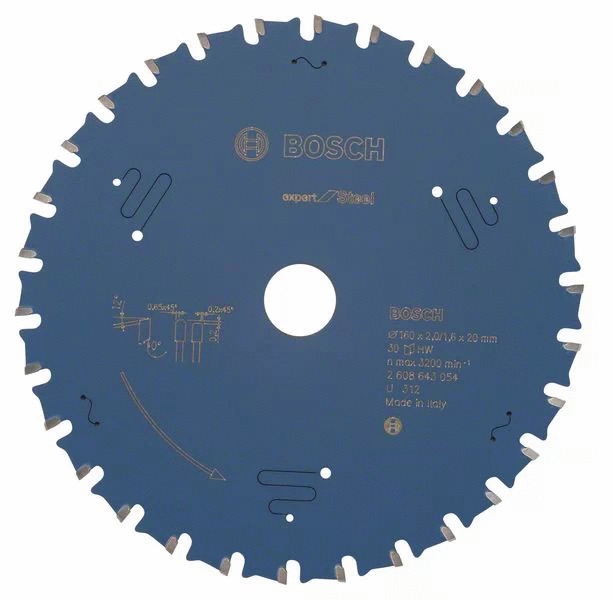 Lame de scie circulaire pour l'acier 160 x 20 x 1,6 mm 30 dents BOSCH EXPERT 2608643054