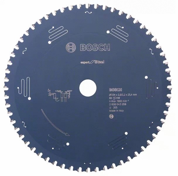 Lame de scie circulaire pour l'acier 254 x 25,4 x 2,2 mm 60 dents BOSCH EXPERT 2608643059