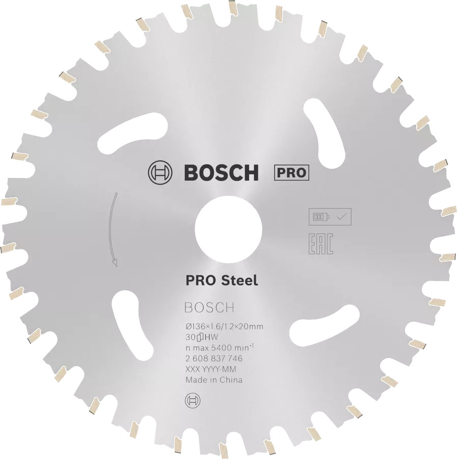 Lame de scie circulaire Standard for Steel 136 x 20 x 1,6 mm pour scies sans fil BOSCH 2608837746