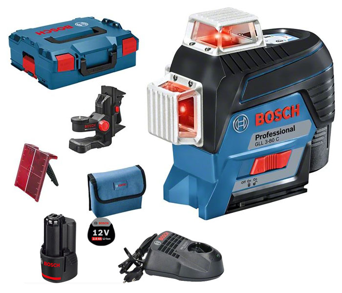 Laser ligne 12 V GLL 3-80 C + 1 batterie GBA 2 Ah + chargeur + coffret L-BOXX BOSCH 0601063R02