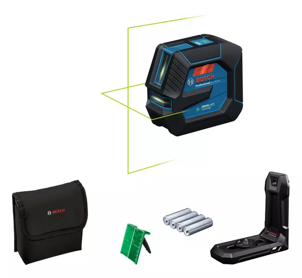 Laser lignes 3,7 V GLL 20-22 G Professional (sans batterie ni chargeur) + 4 piles 1,5 V LR6 AA + poche + platine BOSCH 0601065600