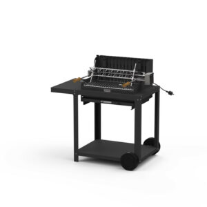 Barbecue avec chariot en acier noir Mendy, grille en inox de 54 x 32 cm