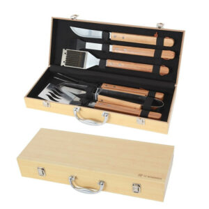 Mallette de 6 ustensiles en inox et bambou pour plancha
