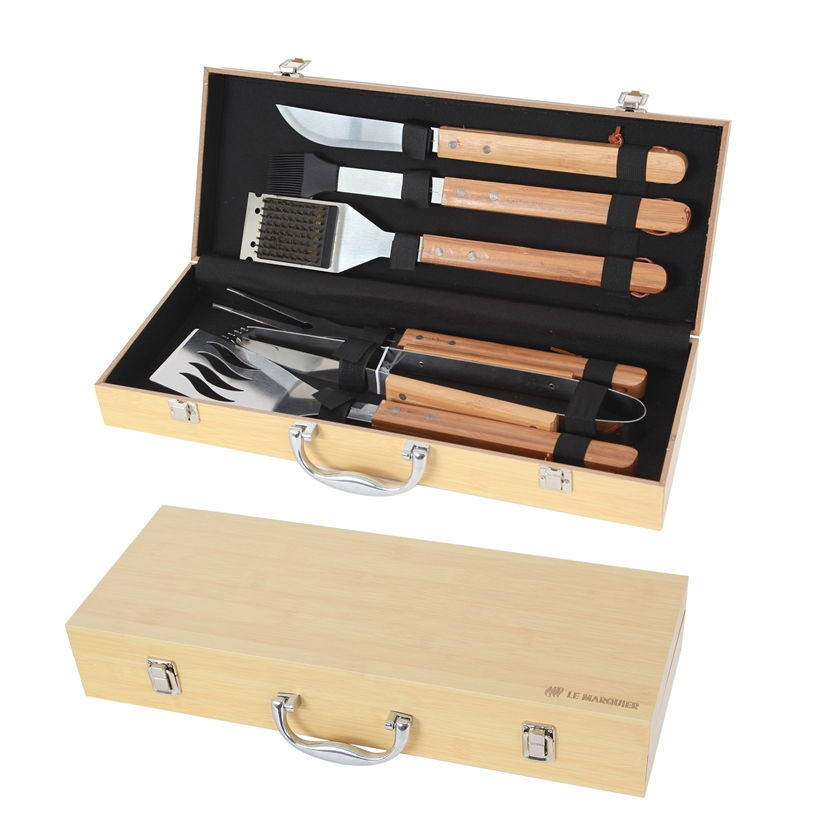 Mallette de 6 ustensiles en inox et bambou pour plancha