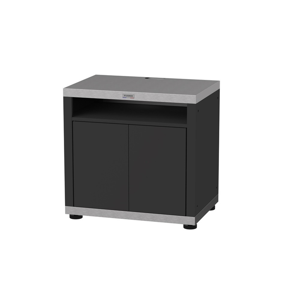 Meuble cuisson avec tablette en inox et acier noir - 80 x 55 x 79 cm