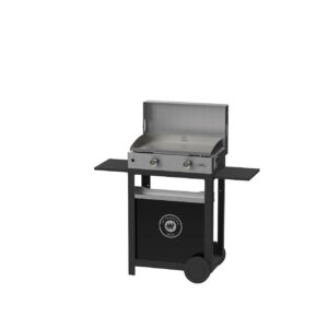 Plancha gaz inox - Duo Edition - Chariot noir - Couvercle inox - 2 brûleurs 4 kW