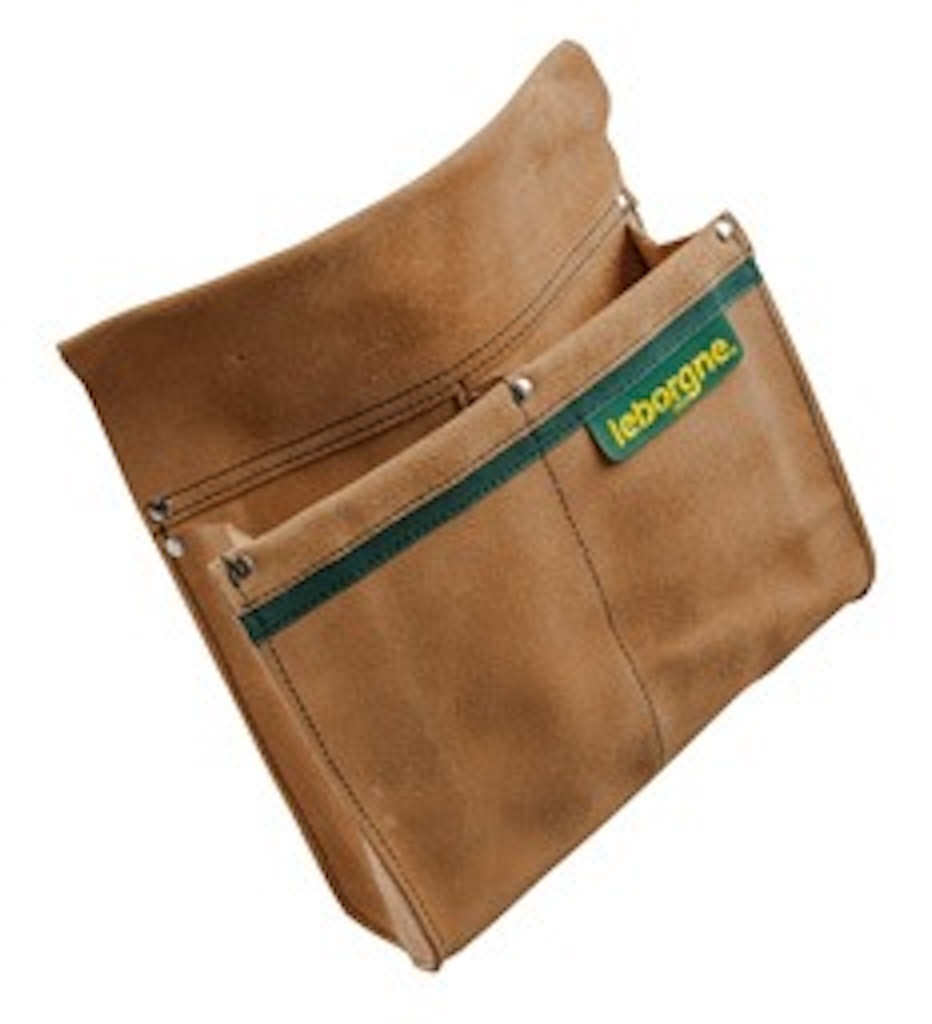 Porte-outils double poche en croûte de cuir - rangement plaquiste avec rivets renforcés