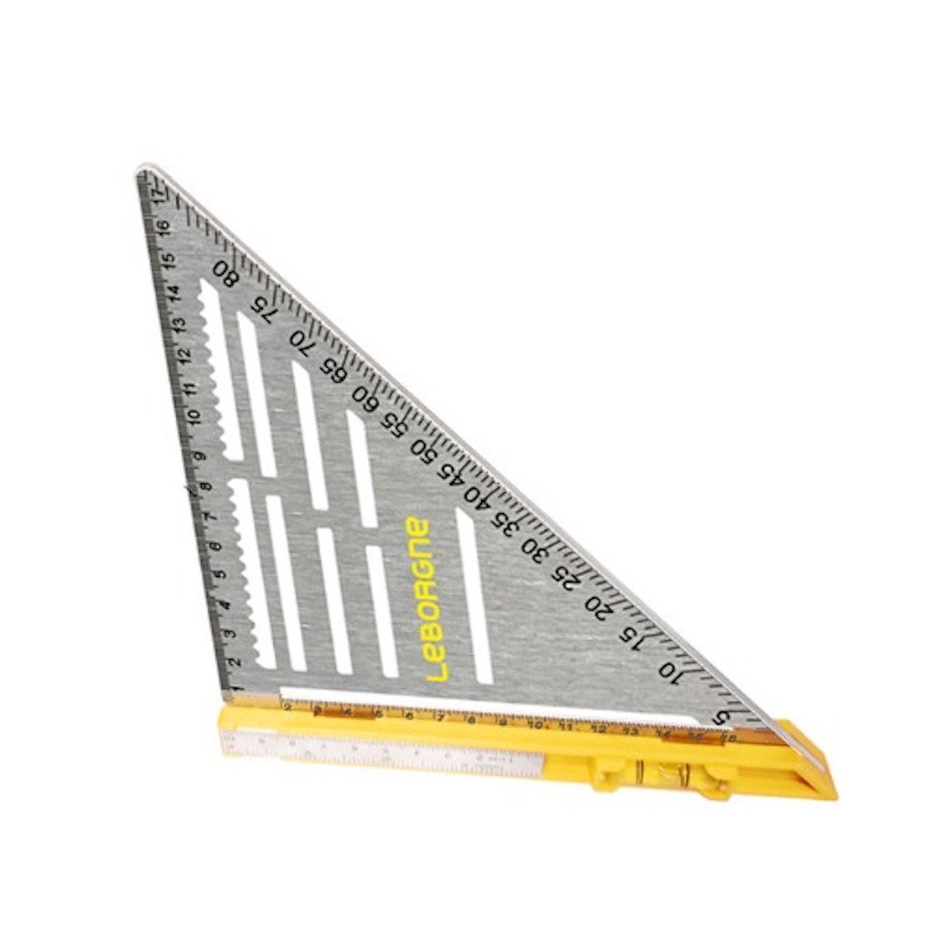 Équerre à pivot 195 x 200 mm - réglet métallique et niveau intégré