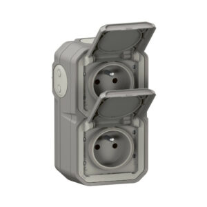 Double prise avec terre vertical étanche saillie Plexo, LEGRAND, gris