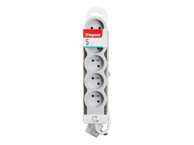 Multiprise Filaire Avec Prise Rotative, 5 Prises Blanc