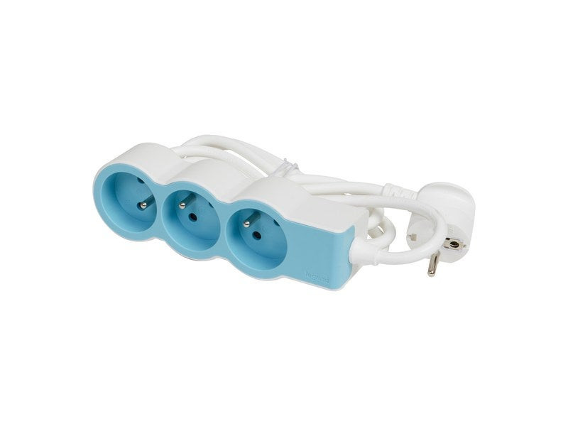 Multiprise Filaire Compact, 3 Prises Bleu