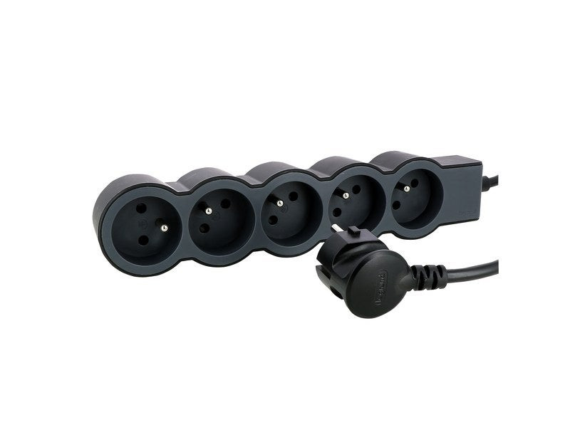 Multiprise Filaire Compact, 5 Prises Noir, 1,5M