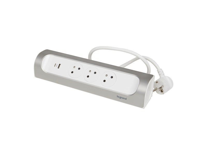 Multiprise Usb Filaire Compact, 3 Prises Aluminium
