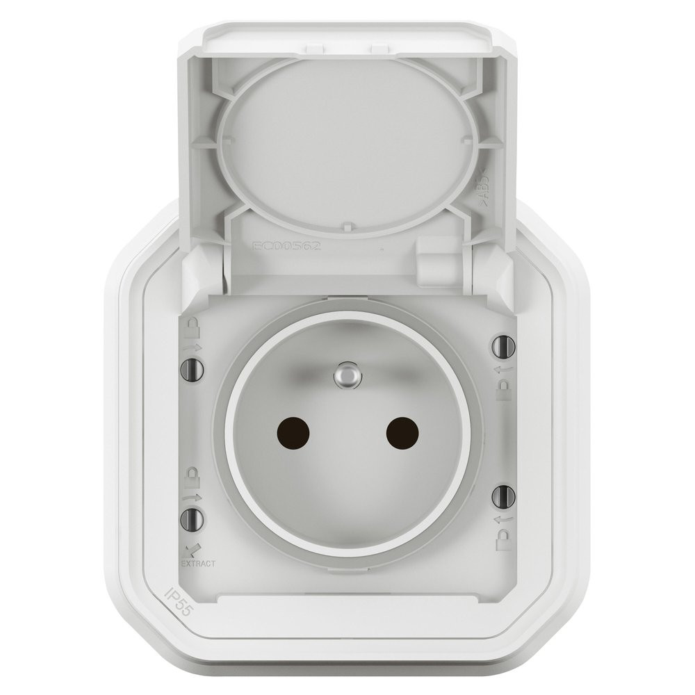 Prise avec terre étanche IP55 encastré PLEXO blanc