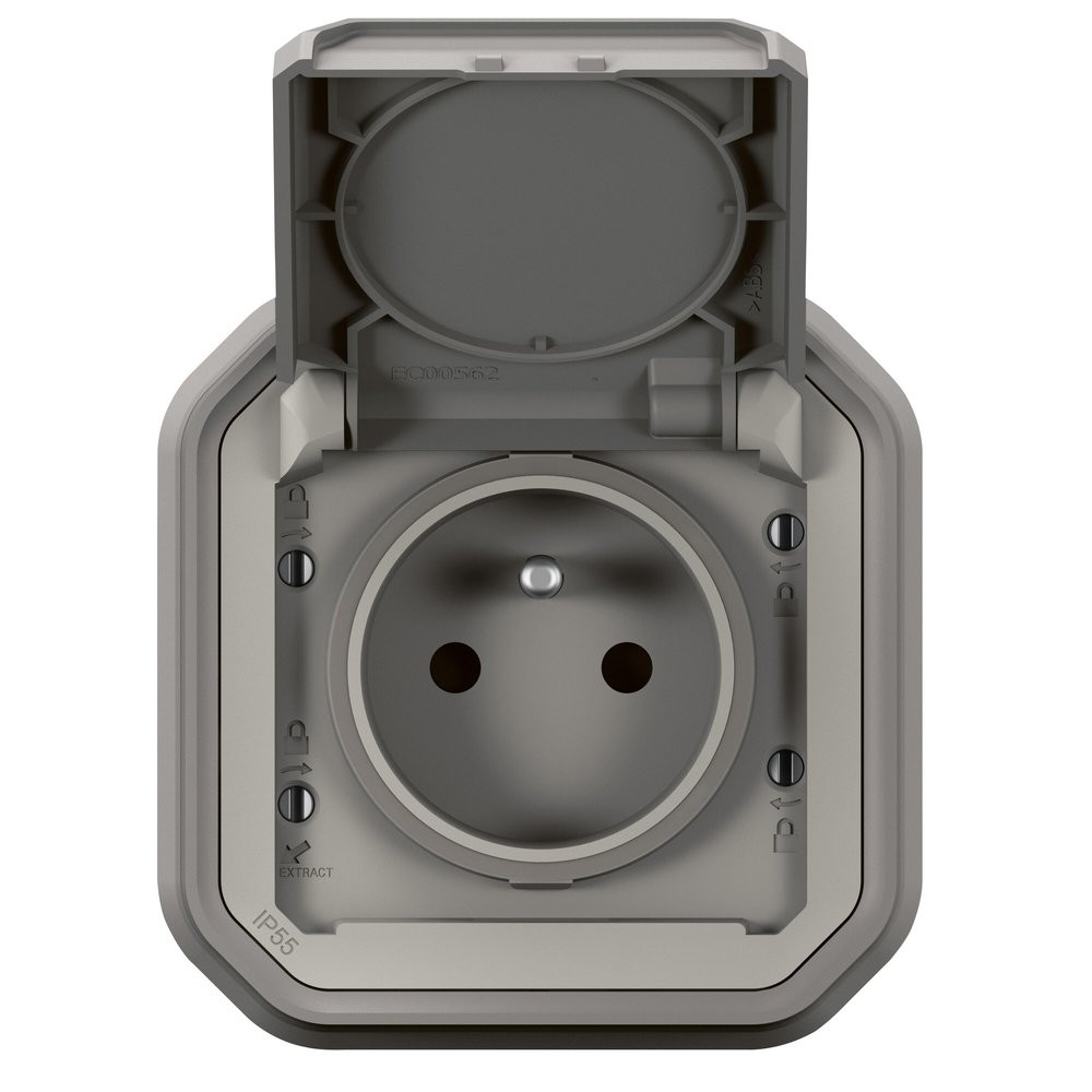 Prise avec terre étanche IP55 encastré PLEXO gris